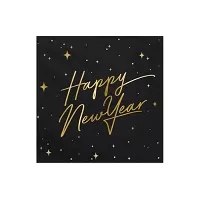 Papírové ubrousky LUX černé s nápisem Happy New Year 20 ks - Hvězdy
