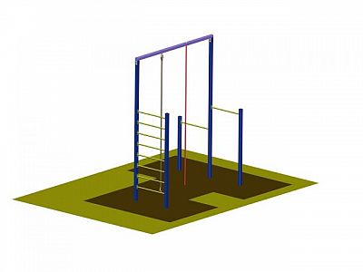 Šplhací konstrukce WK20 b, varianta 2 exteriér - 2 hrazdy, 1 lano, 1 tyč, 1 žebřík