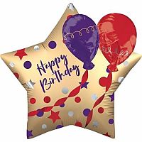 Foliový balonek saténová hvězda s balonky Happy Birthday 71 cm