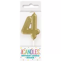 Svíčka dortová číslo 4 malá zlatá