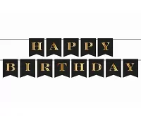 Narozeninový baner černo-zlatý Happy Birthday