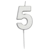 Svíčka dortová číslo 5 malá stříbrná