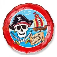 Foliový balonek Piratský Happy Birthday 45 cm - Nebalený