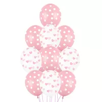 Balonkový buket puntíky a srdíčka růžový - 12 ks