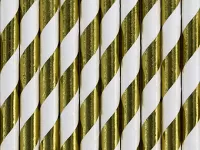 Papírová brčka - Zlaté metalické proužky 10ks
