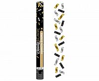 Vystřelovací konfety černá, stříbrná a zlatá mix proužky 60 cm
